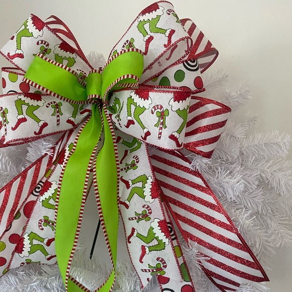 Grinch Wreath bow,Grinchbow,Christmas Grinch bow,Candy Cane,ChristmasTree topper - Picture 3 of 6